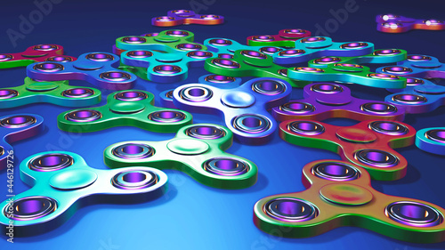 Abstract bright composition with spinners. 3d rendering.