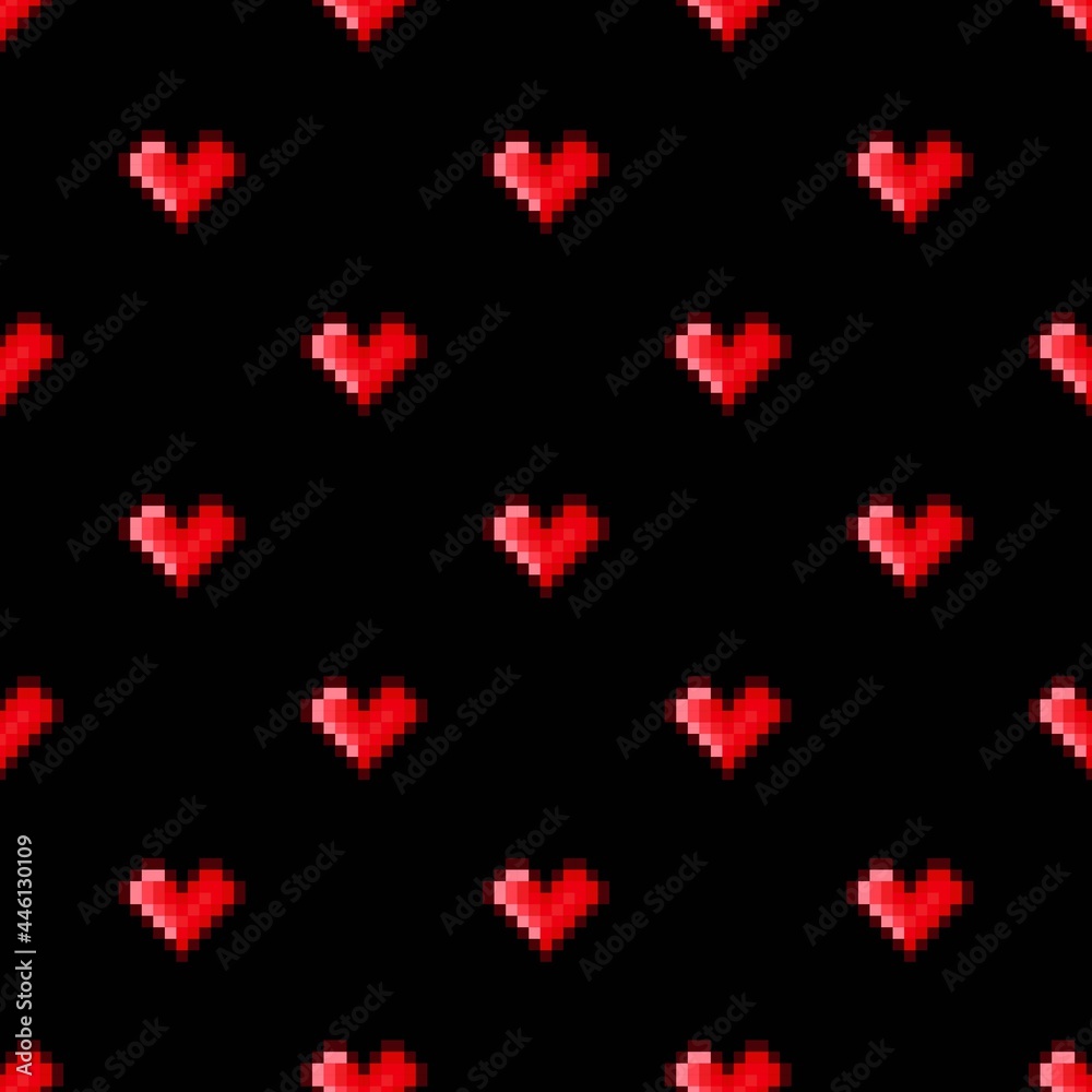 Heart pattern pixel art. Seamless pattern. Pixel art heart pattern. Valentine's Day. Heart pattern pixel art. Seamless pattern. Pixel art heart pattern. Valentine's Day.