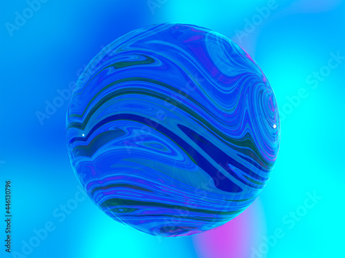 Abstract composition of a bright blue sphere. 3d rendering.