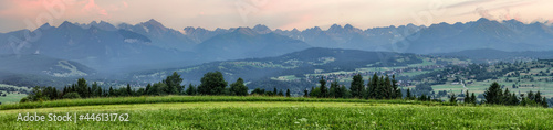 Sunset with a view of the Slovak and Polish Tatra Mountains