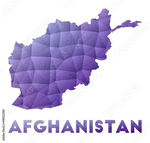 Map of Afghanistan. Low poly illustration of the country. Purple geometric design. Polygonal vector illustration.