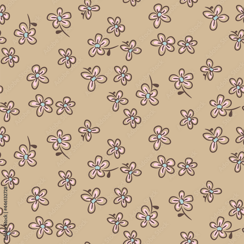 Seamless floral pattern with tiny leaves hand drawn style beige colors. Seamless floral pattern with tiny leaves hand drawn style beige colors.