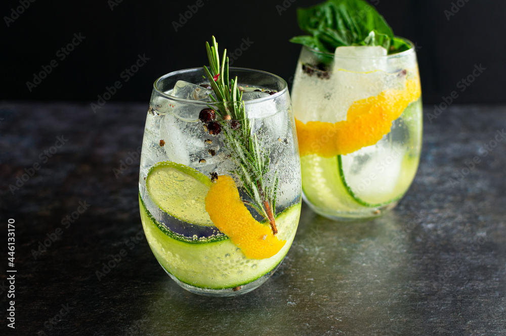 Spanish Gin Tonics Made with Gin and Various Aromatics Gin cocktails
