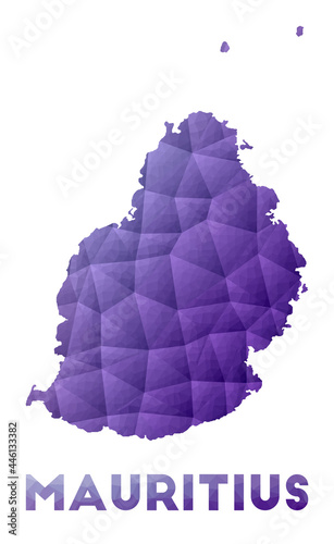 Map of Mauritius. Low poly illustration of the island. Purple geometric design. Polygonal vector illustration.