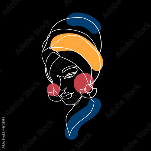 Afro american woman with abstract forms on white.