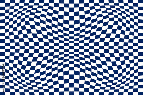 Checkered Distorted Trendy Style Background Making Hallucinatory 3D Visual Effect - Blue on White Backdrop - Wallpaper Graphic Design