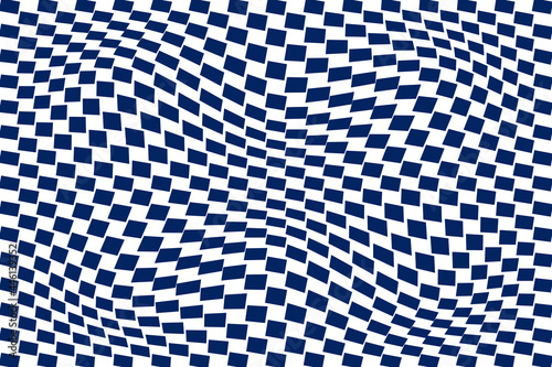 Distorted Checkered Trendy Style Background with Shifted Elements Making Hallucinatory 3D Visual Effect - Blue on White Backdrop - Wallpaper Graphic Design