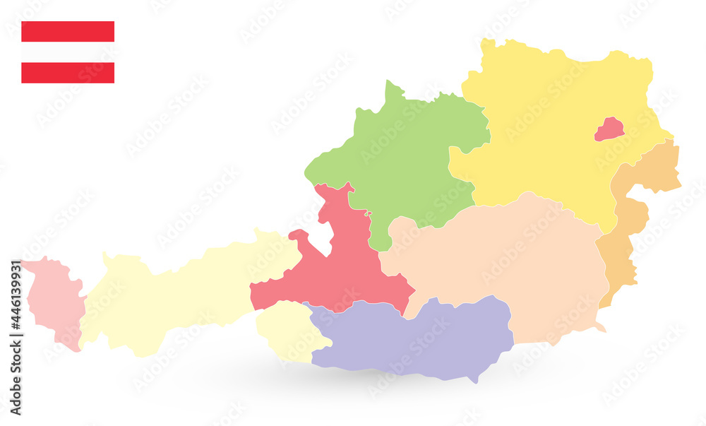 Fototapeta premium Austria Administrative Map Isolated On White. No text