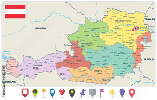 Austria Administrative Map and Flat Map Icons