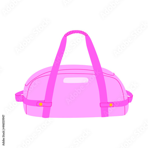 Flat vector cartoon illustration of a pink sports bag for sportswear and equipment, isolated on a white background.