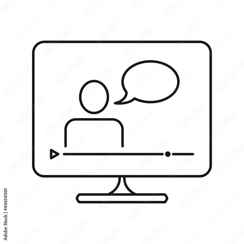 Online training icon. Vector drawing in a linear style. Isolated white background. Online training icon. Vector drawing in a linear style. Isolated white background.
