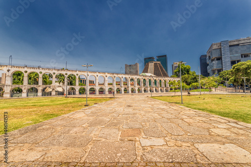 Obraz na płótnie Lapa Rio de Janeiro Brazil - December 2020: The Carioca Aqueduct with no people around during the height of the COVID-19 Pandemic. w salonie