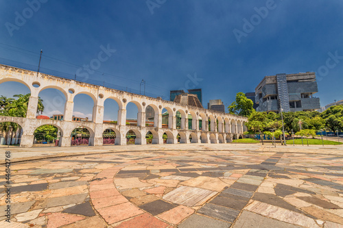 Lapa Rio de Janeiro Brazil - December 2020: The Carioca Aqueduct with no people around during the height of the COVID-19 Pandemic.