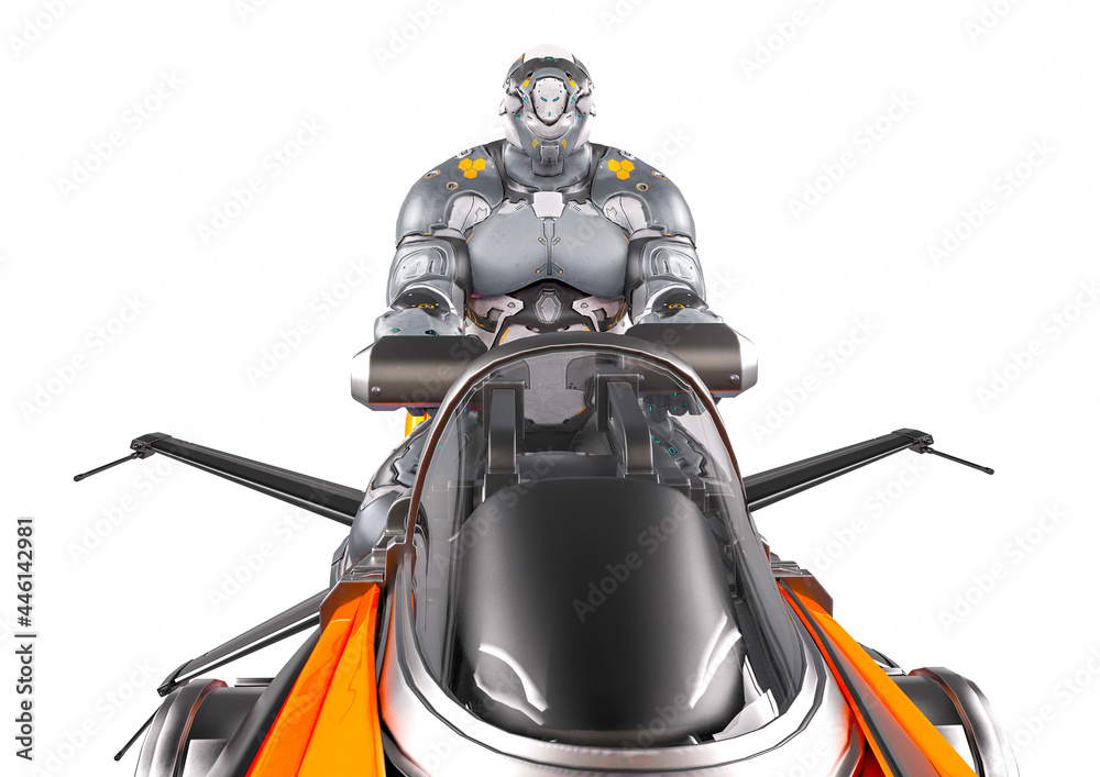 future soldier is riding a bike in white background close up view future soldier is riding a bike in white background close up view