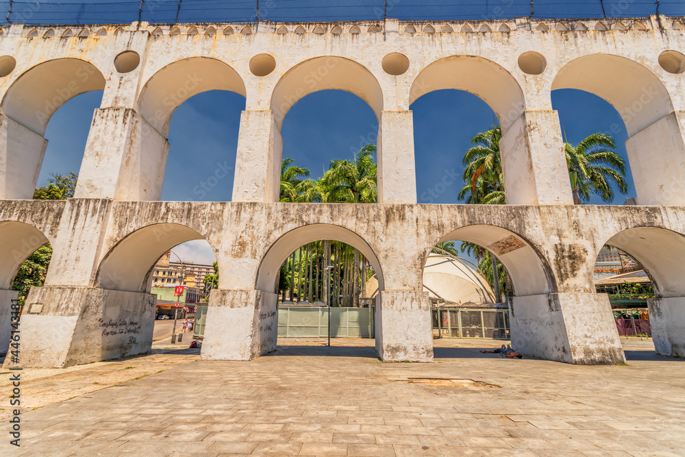 Lapa Rio de Janeiro Brazil - December 2020: The Carioca Aqueduct with no people around during the height of the COVID-19 Pandemic.