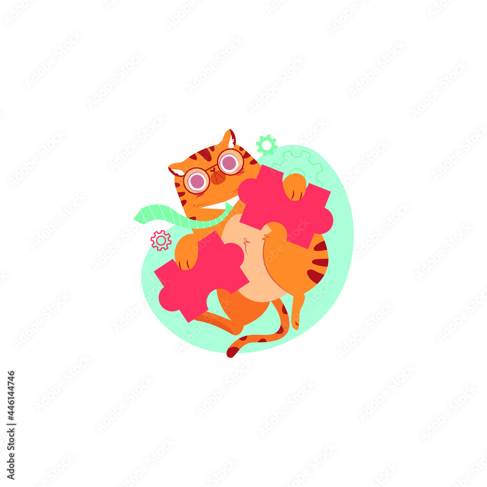 Cat Holding Puzzle Vector On White Background Cat Holding Puzzle Vector On White Background