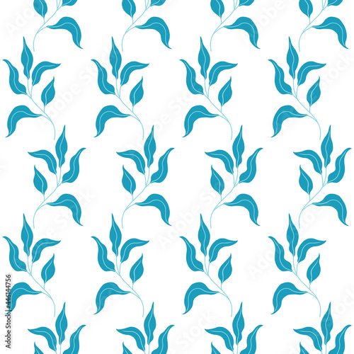 Seamless pattern with cute flat flowers and leaves. Hand drawn vector illustration on white background. Texture for print, fabric, textile, wallpaper.