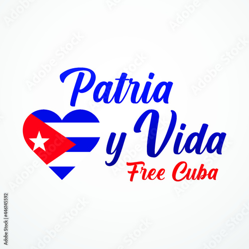 Patria y Vida  (translation from Spanish - homeland and life, long live Cuba ) modern minimalist banner, design concept, social media post, template with blue and red text on a light background