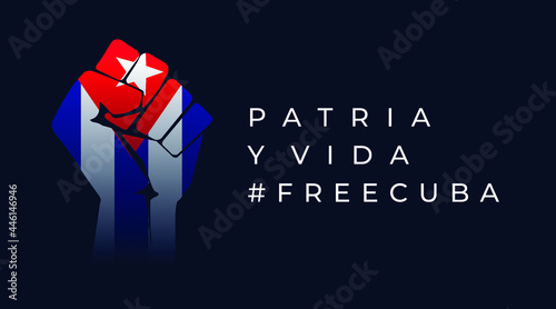 Patria y Vida  (translation from Spanish - homeland, and life, long live Cuba ) Free Cuba, modern creative minimalist banner, design concept, social media post, template with white.