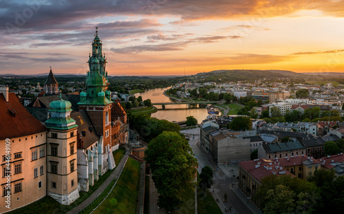 Magic sunset over Wawel castle, Krakow, Poland