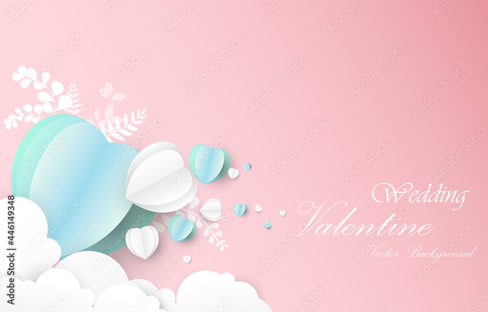 vector pink wallpaper.Card Valentine's day.paper cut style