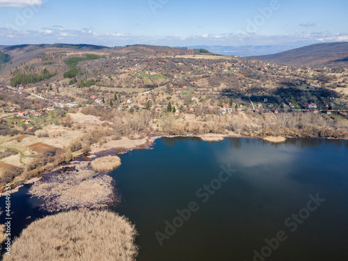 Aerial Spring view of Choklyovo swamp at Konyavska Mountain   Bulgaria
