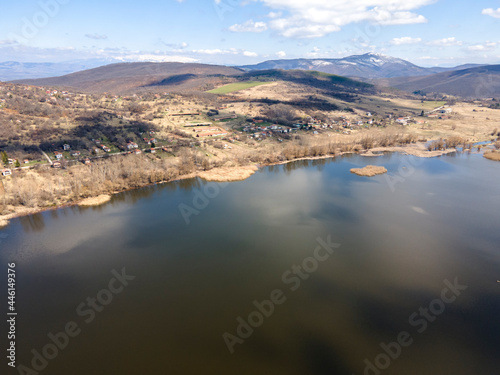 Aerial Spring view of Choklyovo swamp at Konyavska Mountain, Bulgaria
