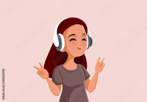 Teen Girl Showing Peace Sign Listening to Music