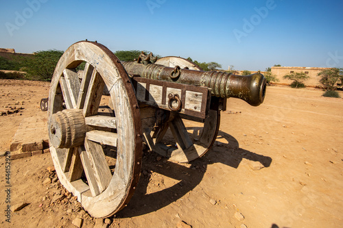 Bahawalpur, Punjab, Pakistan. December 29, 2017. Cannon for the defense at fort. photo