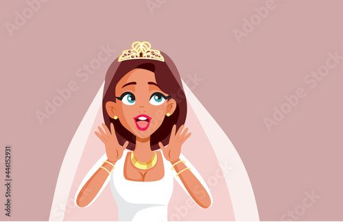 Cheerful Bride Reacting with Excitement Vector Illustration