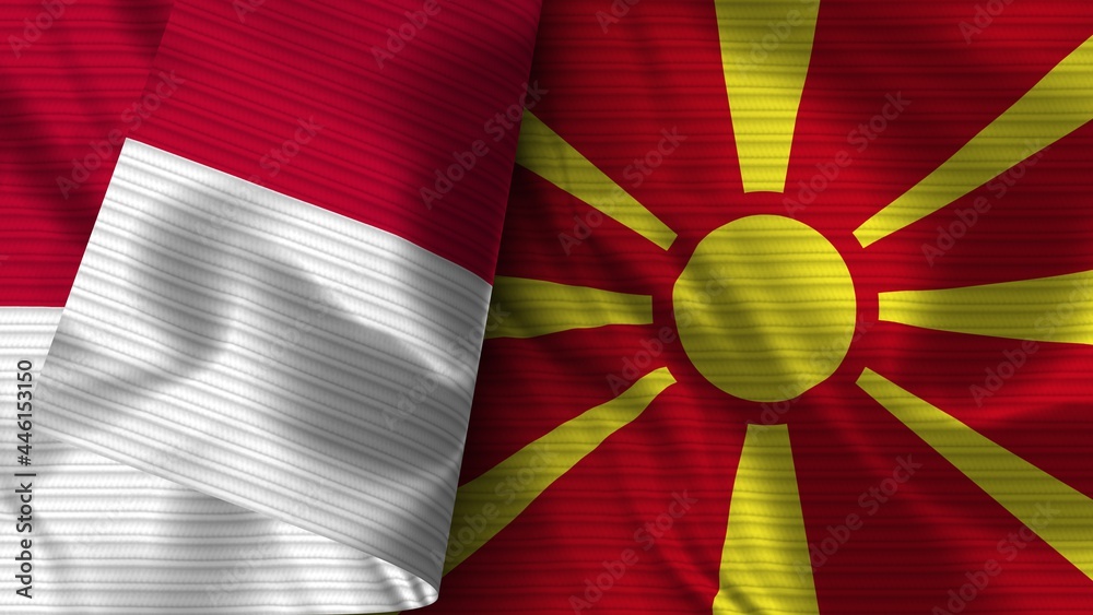 Macedonia and Indonesia Realistic Flag – Fabric Texture 3D Illustration