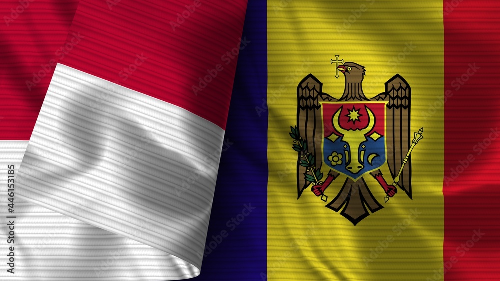 Fototapeta premium Moldova and Indonesia Realistic Flag – Fabric Texture 3D Illustration