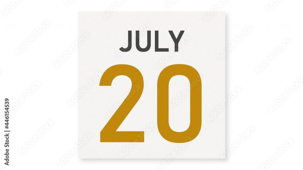 July 20 date behind crumpled paper page of a calendar, 3d animation July 20 date behind crumpled paper page of a calendar, 3d animation