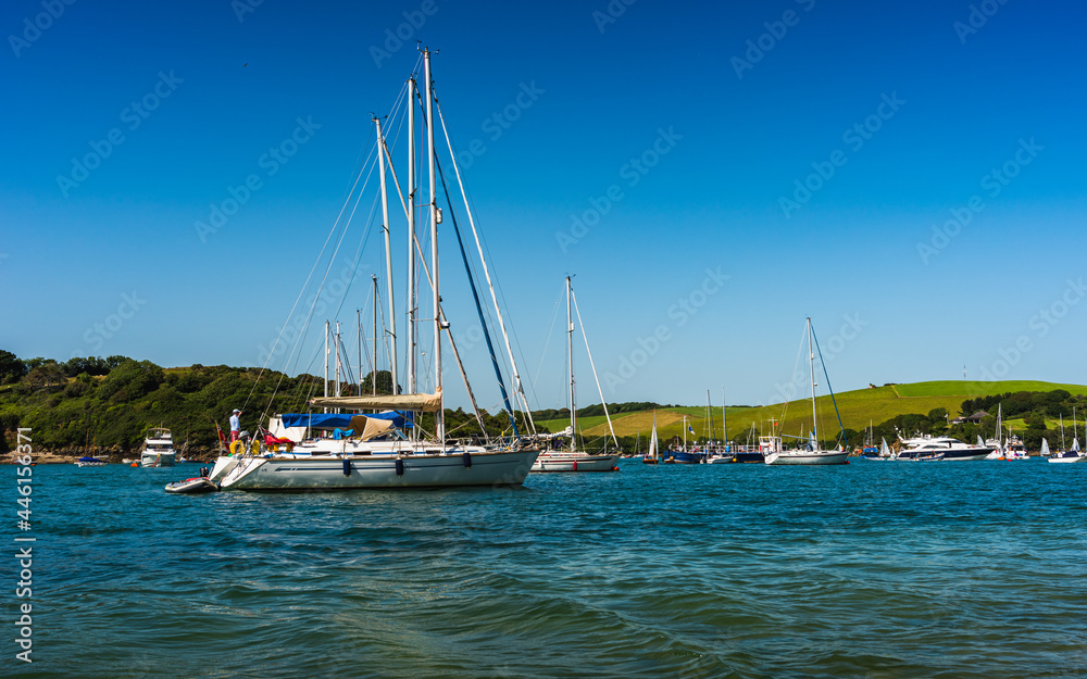 View of Kingsbridge Estuary and boats, SALCOMBE, Kingsbridge, Devon, England