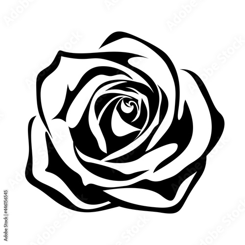 Vector black silhouette of a rose flower isolated on a white background.