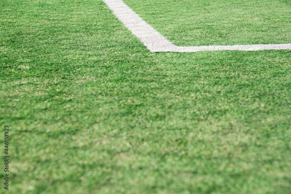 Close-up image of an artificial turf sports field, soccer field.
