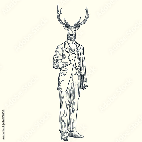 Vintage hand drawn sketch deer mobster