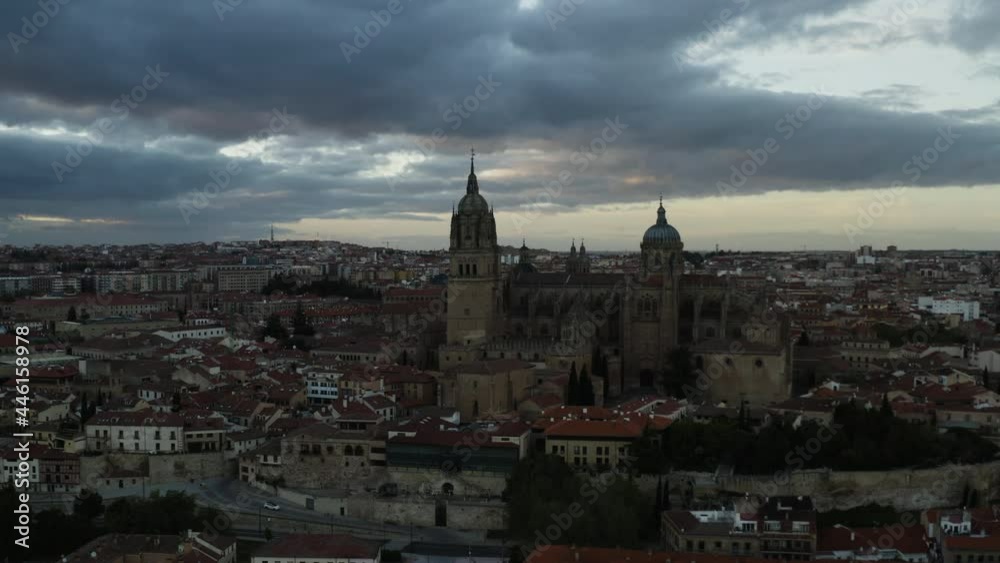 View Of The Cityscape Of Salamanca In Spain With An Overcast Sky - aerial drone shot View Of The Cityscape Of Salamanca In Spain With An Overcast Sky - aerial drone shot
