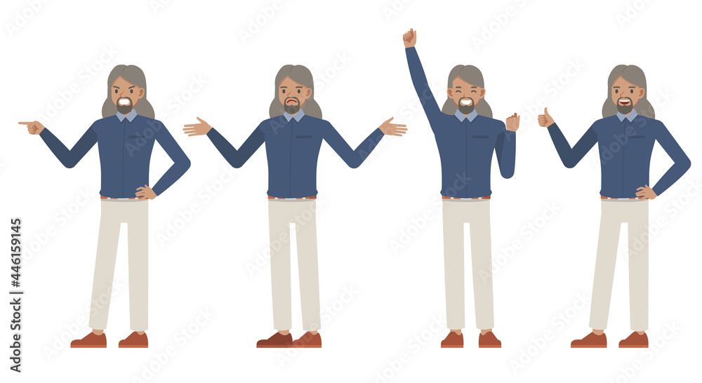 Obraz premium Businessman wear blue shirt and yellow trousers character vector design. Presentation in various action.