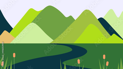 Simple landscape, mountains behind the road