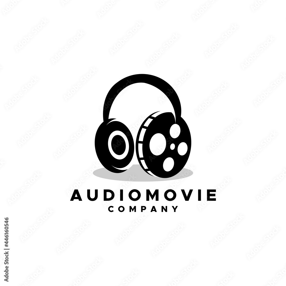 combination of a film reel and a headphone, good for audio movie producer, or any business and brand related to movie and music or audio. logo vector template combination of a film reel and a headphone, good for audio movie producer, or any business and brand related to movie and music or audio. logo vector template