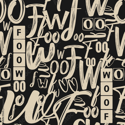 typography print seamless pattern with woof word, print for pet, pet lover