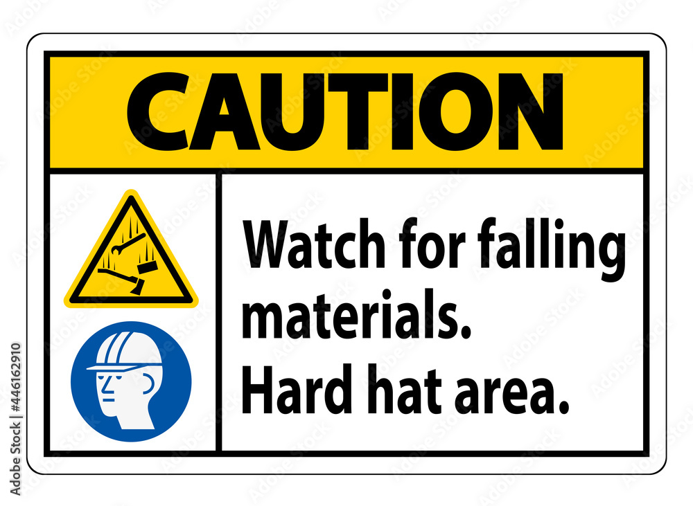 Caution Sign Watch For Falling Materials, Hard Hat Area