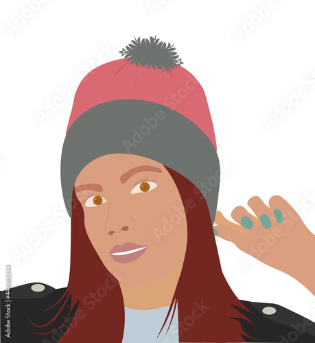 moda invierno, rostro de mujer con gorra de lana. fondo transparente