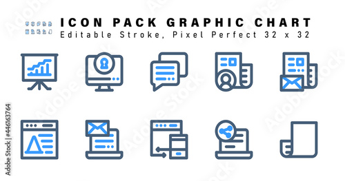 Icon Set of Graphic Chart Two Color Icons. Contains such Icons as Newsletter, Web Maintenance, Laptop Mail, Responsive Design etc. Editable Stroke. 32 x 32 Pixel Perfect