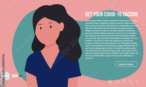 Get your shot. Medicine and vaccination concept for website. vector illustration with nurse, injector and vaccine taking. Covid-19. world wide. safe life.