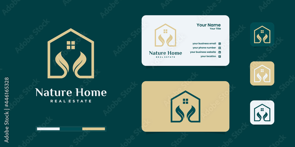 Minimalist home real estate and leaf nature logo design templates	