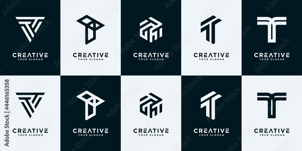 Set of creative abstract monogram letter t logo design collection. Set of creative abstract monogram letter t logo design collection.