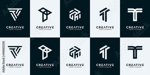 Set of creative abstract monogram letter t logo design collection. 