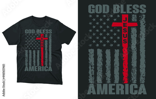 GOD Bless America T-shirt Vector Design, 4th of July, USA Cross, Red White Blessed, Patriotic Shirt, Christian Shirt
